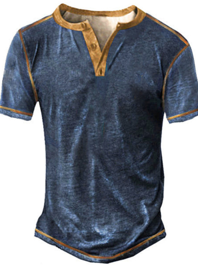  Herren T Shirt Henley Shirt Tee Designer Sommer Kurzarm Blau Purpur Hellgrün Dunkelgrün Braun Vintage Übergröße Henley Täglich Sport Button-Down Kleidung Designer Basic Casual