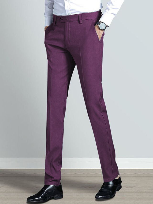  Men's Pants Business Trousers Pants Pocket Plain Full Length Party Work Chic & Modern Black Gray Micro-elastic