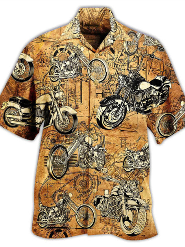  Miesten Havaiji paita Paita Aloha Moottoripyörä Sänkyjen avaus Katu Kausaliteetti 3D Painike alas Lyhythihainen Topit Suunnittelija Vapaa-aika Havaijilainen Mukava Keltainen