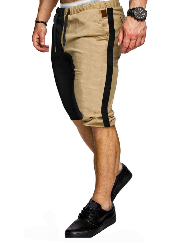  Men's Casual Chino Shorts Elastic Waist Calf-Length Pants Casual Solid Color Mid Waist dark grey black Khaki with dark grey khaki M L XL 2XL XXXL
