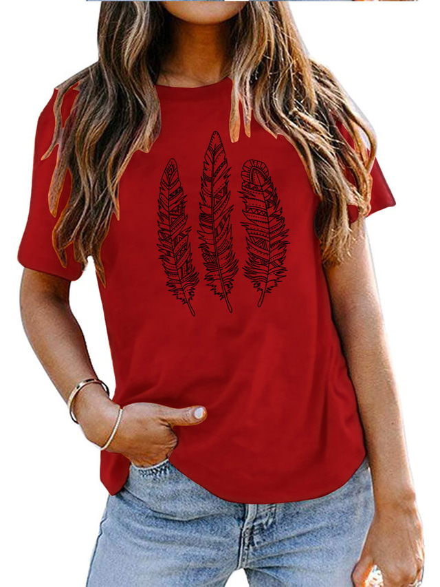  Naisten T-paita Perus Painettu Yksinkertainen Perus Pyöreä kaula-aukko T-paita Vakio Kesä Uima-allas Valkoinen Tumma vaaleanpunainen Oranssi Tumman harmaa