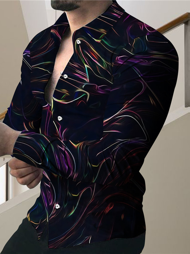  Męskie Koszula Graficzny Gradient Wieczorne Czarny Ciemnozielony Fioletowy Nadruk Na zewnątrz Ulica Długi rękaw Przycisk w dół Nadruk Odzież Moda Designerskie Codzienny Oddychający