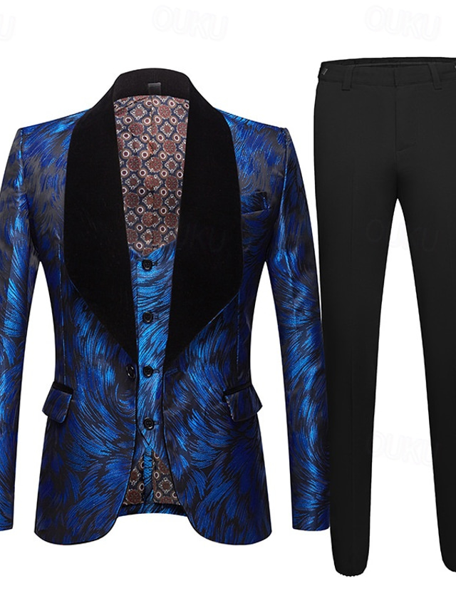 Tailored Fit Single Breasted One-button 3 Pieces Printed Men's Prom Party Suits