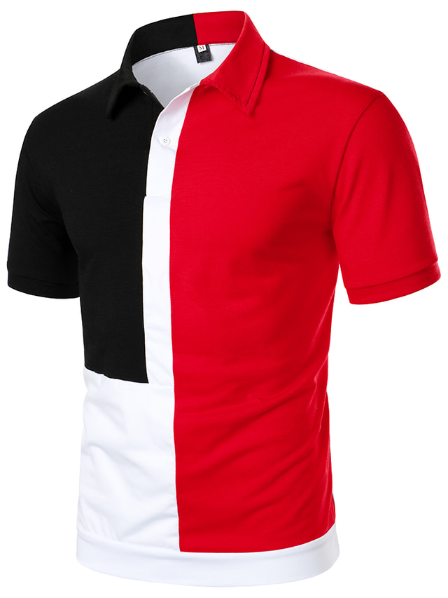  Voor heren POLO Shirt Overhemd Golfshirt Normaal shirt Print Geometrie Buttondown boord Casual Dagelijks Kleurenblok Button-omlaag Korte mouw Tops Eenvoudig Kleurenblok Casual Modieus Zwart / Rood