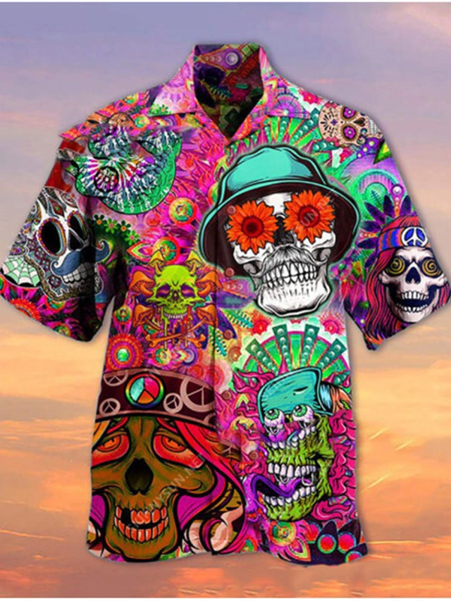 Chemise hawaïenne à manches courtes Halloween motif crânes humains Chemise hawaïenne à manches courtes Halloween motif crânes humains