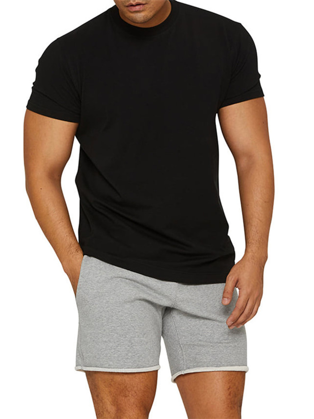  男性用 Tシャツ 夏 半袖 純色 クルーネック ストリート カジュアル 服装 ベーシック カジュアル ファッション ホワイト ブラック グレー