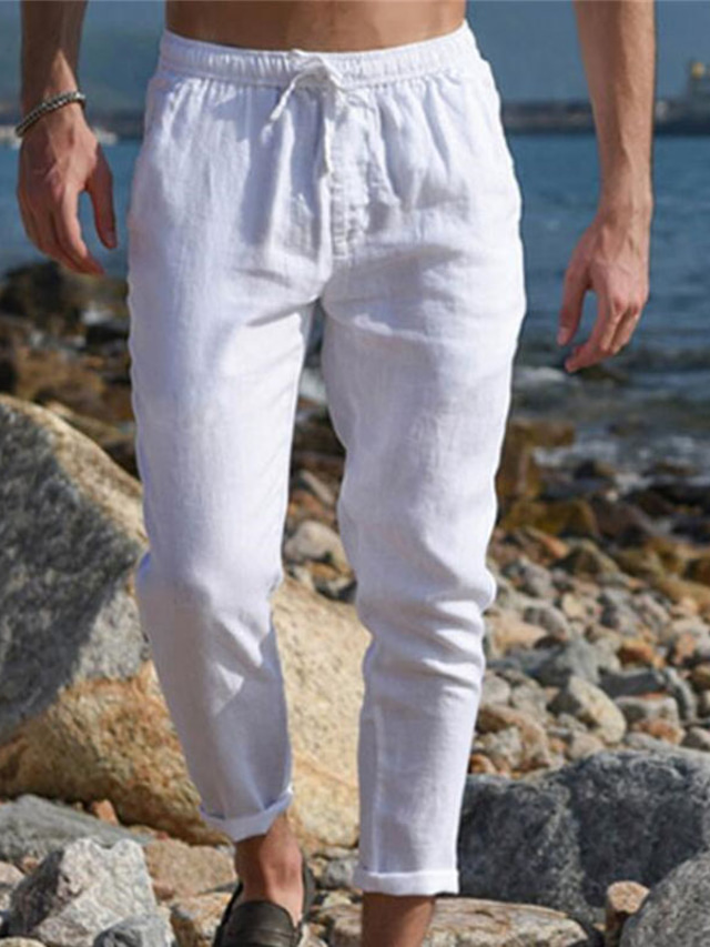  Męskie Designerskie Prosty Typu Chino Szorty Capri Spodnie zwężane Ściągana na sznurek Kieszeń Do kostek Spodnie Codzienny Wyjściowe Średnio elastyczny Jednokolorowe Mieszanka bawełny Komfort