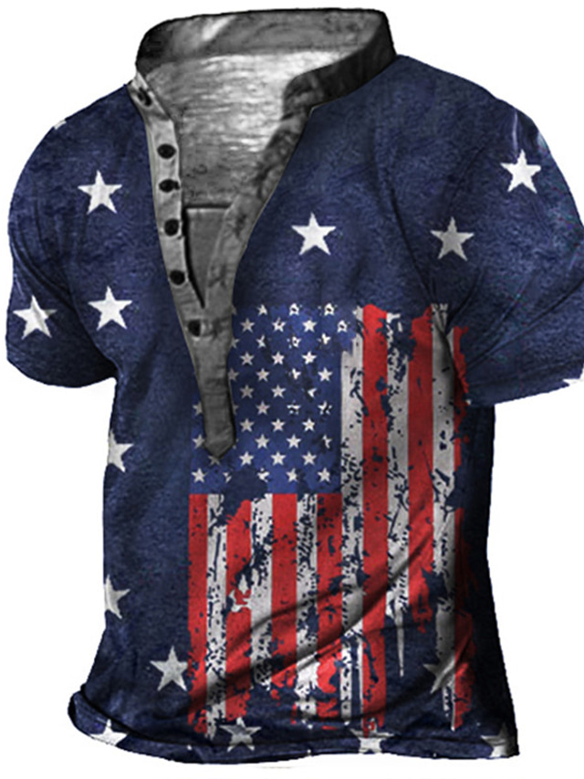  Men's Henley Shirt Tee T shirt Tee Designer Summer Short Sleeve Graphic National Flag Print Plus Size Stand Collar Daily Sports Button-Down Print Clothing Clothes Designer Basic Casual Green Royal