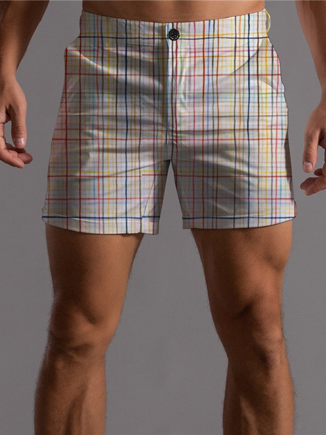  Men's Chino Shorts Shorts 3D Print Pocket Designer Fashion Casual / Sporty Business Casual Daily Micro-elastic Comfort Soft Plaid Lattice Graphic Prints Mid Waist 3D Print Yellow M L XL
