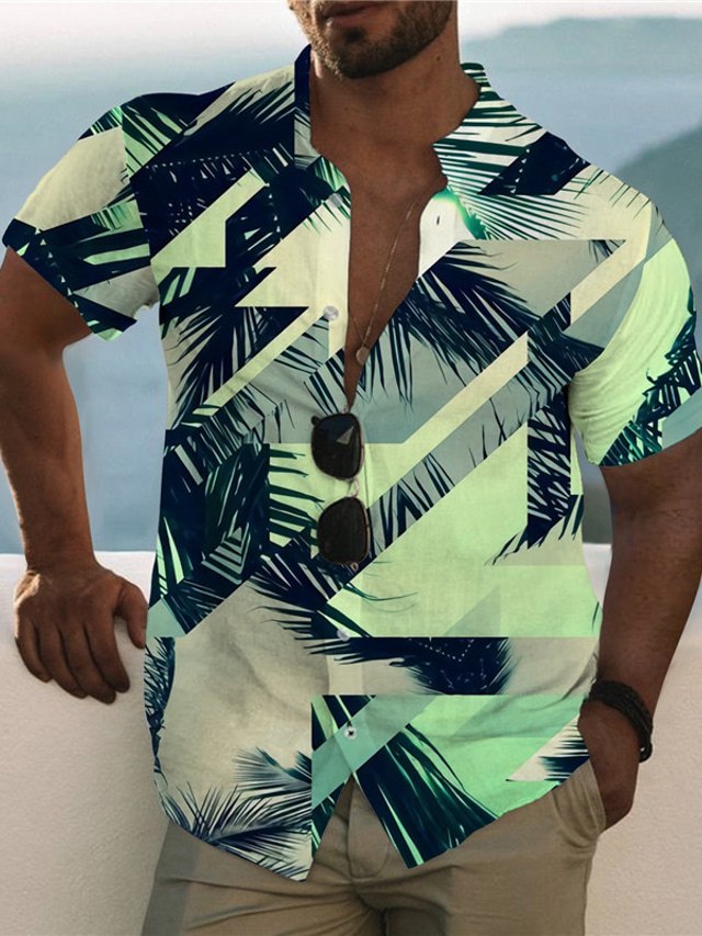 Men's Shirt Print Coconut Tree Turndown Street Casual Button-Down Print Short Sleeve Tops Casual Fashion Designer Hawaiian Green