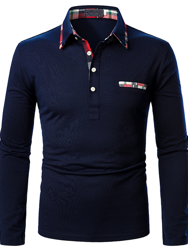  Herr POLO Shirt Golftröja Affär Långärmad Armégrön Marinblå Solid färg Nedvikt Ledigt Dagligen Kläder Kläder 1 st Affär