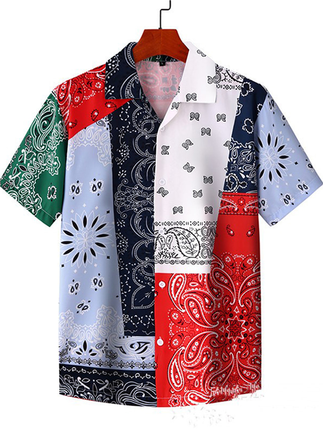  Men's Summer Hawaiian Shirt Shirt Aloha Tribal Turndown Party Casual Button-Down Short Sleeve Tops Designer Casual Vintage Streetwear Red
