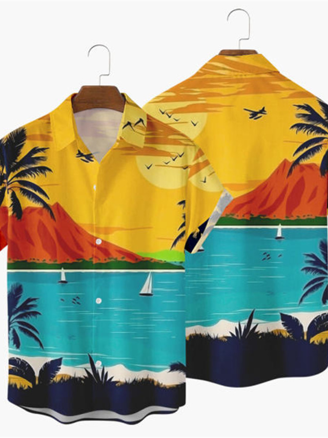  Voor heren Overhemd Hawaiiaans overhemd Print Grafisch Grafische prints Strijkijzer Straat Casual 3D Button-omlaag Tops Ontwerper Casual Modieus Ademend Geel Marine Blauw Regenboog / Zomer