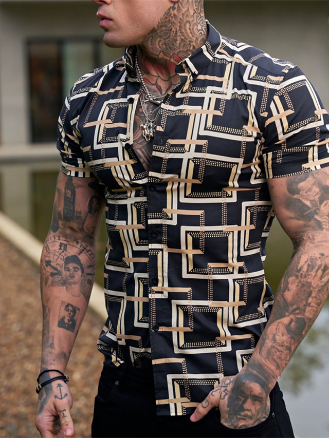  Men's Shirt Graphic Box Turndown Casual Daily Button-Down Short Sleeve Tops Casual Fashion Breathable Comfortable Black / Summer / Spring / Summer