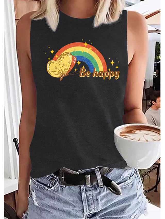  Women's Vest Top Tank Top Designer Sleeveless Rainbow Graphic Butterfly Hot Stamping Round Neck Daily Holiday Print Clothing Clothes Designer Basic Blue Purple Pink