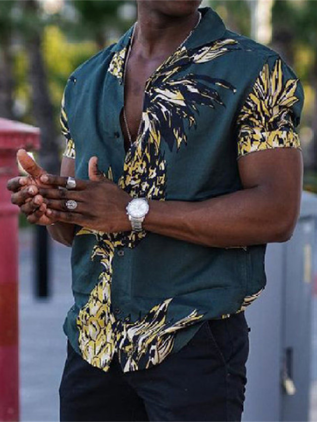  Men's Shirt Pineapple Turndown Street Casual Button-Down Print Tops Casual Fashion Breathable Comfortable Green / Black