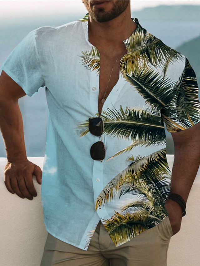  Homens Camisa Social camisa de verão Coqueiro Aberto para a Lateral Branco Azul Laranja Estampado Ao ar livre Rua Manga Curta Botão para baixo Imprimir Roupa Moda Havaiana Designer Casual