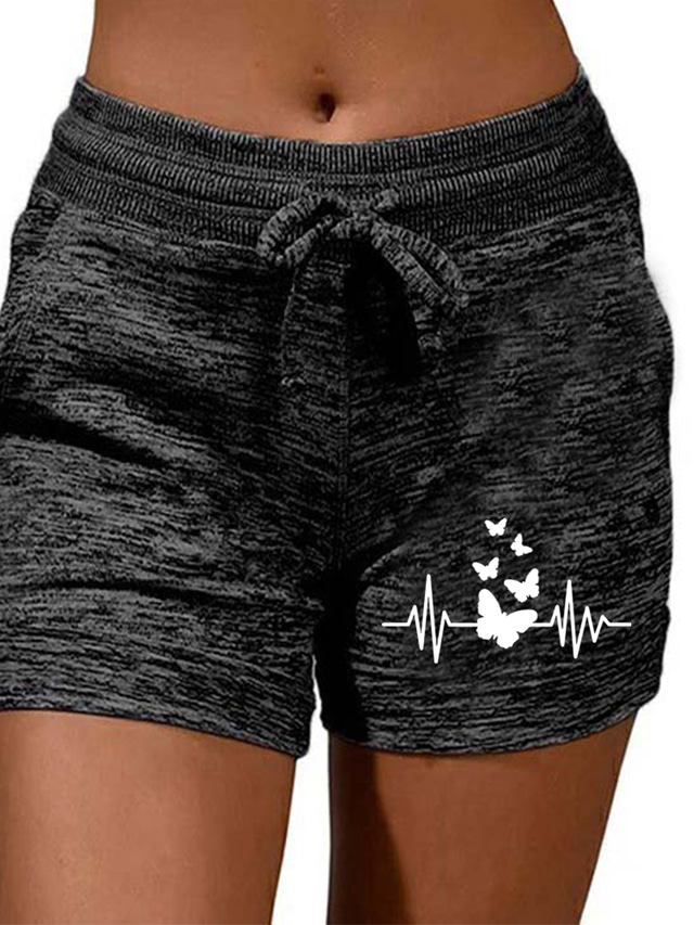  Women's Shorts Drawstring Print Casual / Sporty Athleisure Casual Weekend Micro-elastic Cotton Blend Comfort Animal Mid Waist Hot Stamping Black Grey S M L