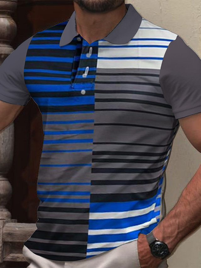  Men's Polo Shirt Golf Shirt Lattice Turndown Black Gray Hot Stamping Street Casual Short Sleeve Button-Down Print Clothing Apparel Sports Fashion Classic Comfortable