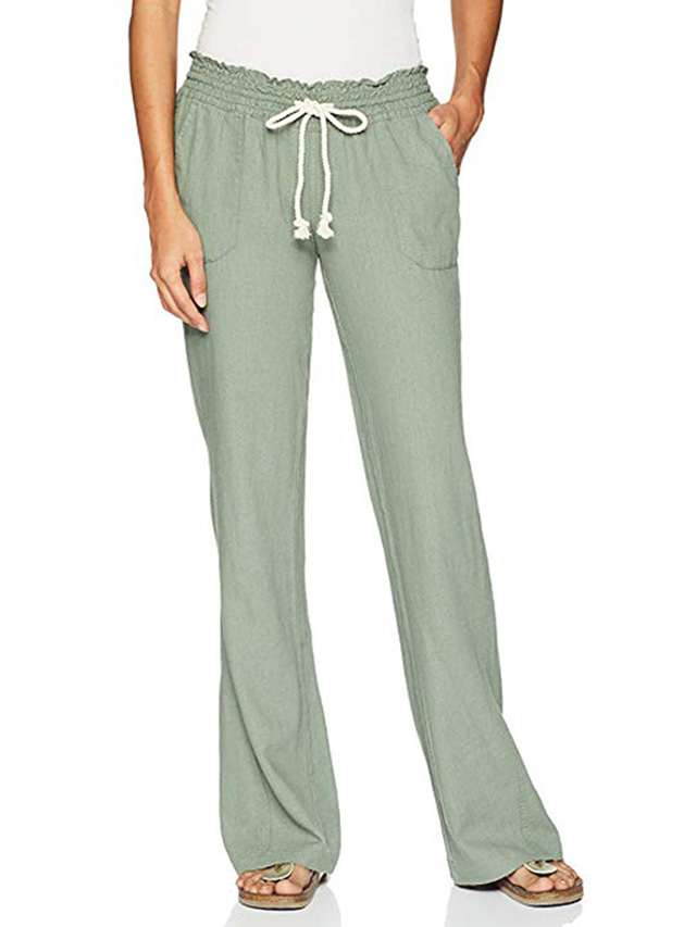  Pantalones de pierna ancha de cintura alta para mujer, pantalones informales de lino y algodón bordados suaves y transpirables