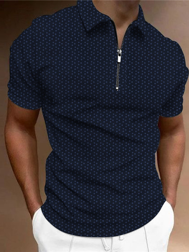  Men's Polo Golf Shirt 3D Print Polka Dot Turndown Casual Daily Zipper Print Short Sleeve Tops Designer Casual Fashion Breathable Black Navy Blue