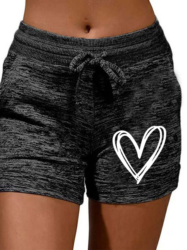  Women's Shorts Drawstring Print Casual / Sporty Athleisure Casual Weekend Micro-elastic Cotton Blend Comfort Character Mid Waist Hot Stamping Black Grey S M L
