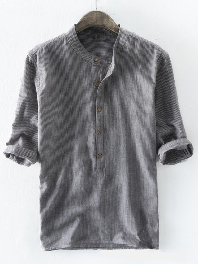  Men's Shirt Striped Henley Gray Khaki Light gray Light Blue Half Sleeve Daily Tops Casual