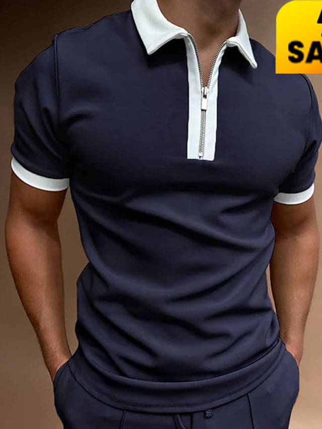  【new user only】Men's Golf Shirt non-printing Solid Color Color Block Turndown Casual Daily Zipper Patchwork Short Sleeve Tops Polyester Business Simple Fashion Classic Wine Black / Red Green / Summer