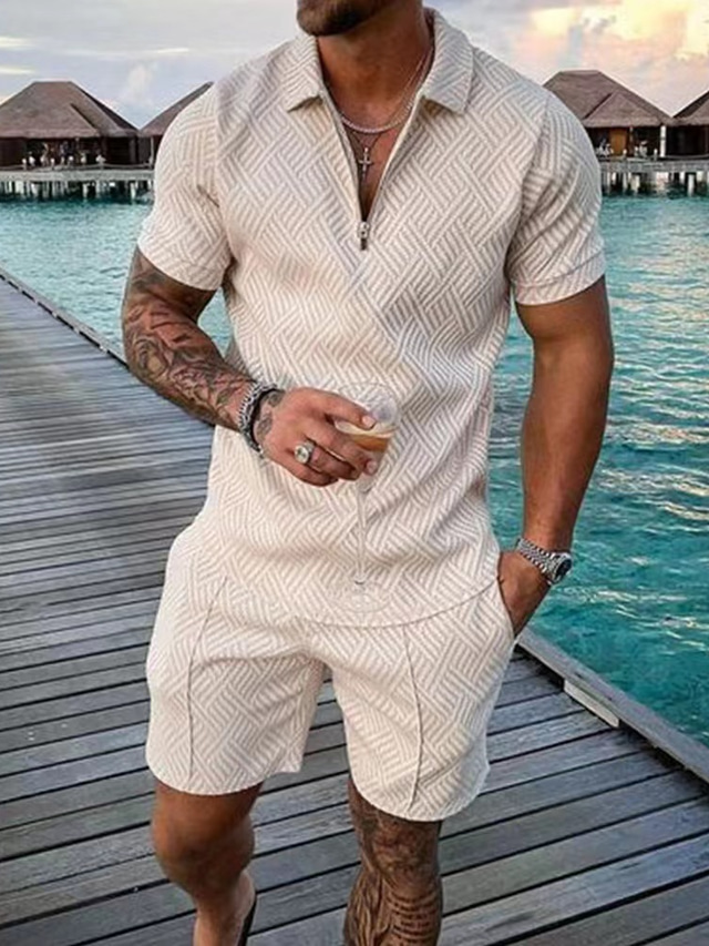 Men's Polo Shirt Zip Polo Going out golf shirts Turndown Quarter Zip Short Sleeve Sports Designer Letter main image 1