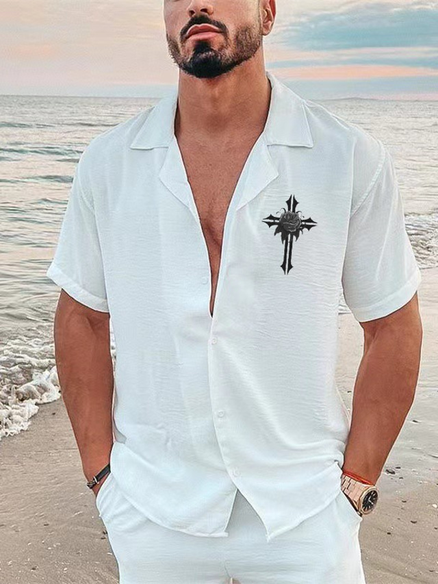  Camisa de hombre de color sólido con botones cruzados en la calle, tops de media manga con estampado de botones casuales, diseñador de moda informal, transpirable a b c / verano