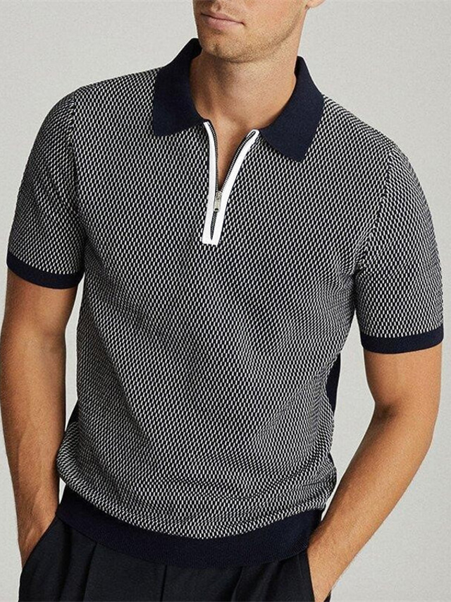  Men's Golf Shirt Summer Shirt Geometry Collar Black Outdoor Street Short Sleeve Zipper Print Clothing Apparel Fashion Sportswear Casual Comfortable