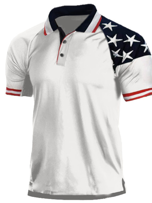  Voor heren POLO Shirt Golfshirt Nationale vlag Strijkijzer Groen blauw Stoffig blauw Wit Zwart 3D-afdrukken Straat Dagelijks Korte mouw 3D Button-omlaag Kleding Modieus Casual Ademend Comfortabel
