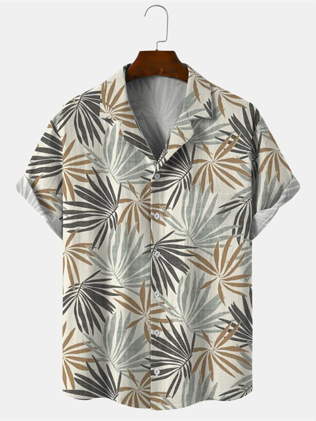  Men's Shirt Print Graphic Leaves Turndown Street Daily 3D Button-Down Short Sleeve Tops Designer Casual Fashion Breathable Light Brown