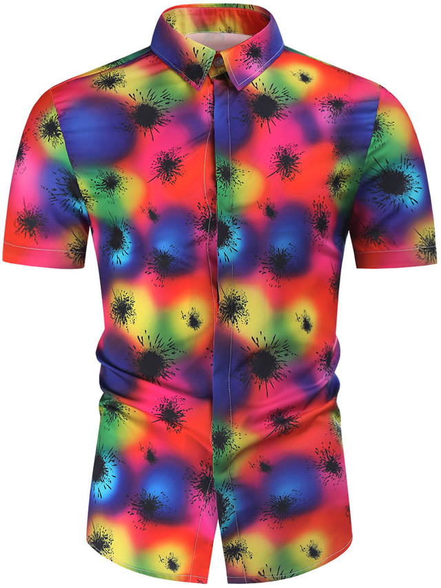  Men's Shirt Geometric Classic Collar Holiday Beach Print Tops Casual Tropical Red / Summer / Summer