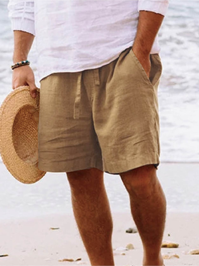  Herren Shorts Kurze Hosen Gerade Kordelzug Elastische Taille Einfarbig Komfort Atmungsaktiv Kurz Täglich Strand Modisch Schick & Modern Gelb Mikro-elastisch