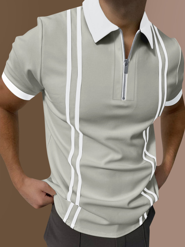  Herr POLO Shirt Golftröja Randig Nedvikt Utekväll golftröjor Kortärmad Blast Färgblock Ledigt Sport Svart Blå Grå