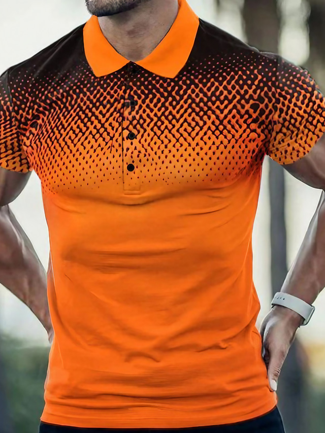  男性用 ポロシャツ ゴルフシャツ アーガイル柄 折襟 オレンジ 3Dプリント ストリート 日常 半袖 3D ボタンダウン 衣類 ファッション カジュアル 快適 / ビーチ