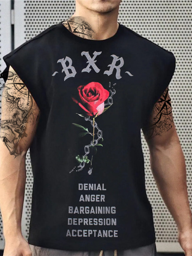  Men's Unisex T shirt Tee Hot Stamping Graphic Prints Rose Crew Neck Street Daily Print Cap Sleeve Tops Designer Casual Big and Tall Sports Black / Summer / Summer