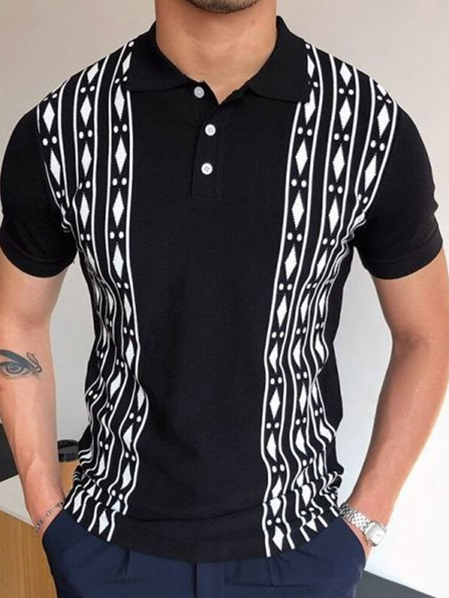  Men's Collar Polo Shirt Knit Polo Sweater Golf Shirt Cool Muscle Black Graphic Color Block Turndown Office Casual Clothing Clothes Cotton Cool Muscle