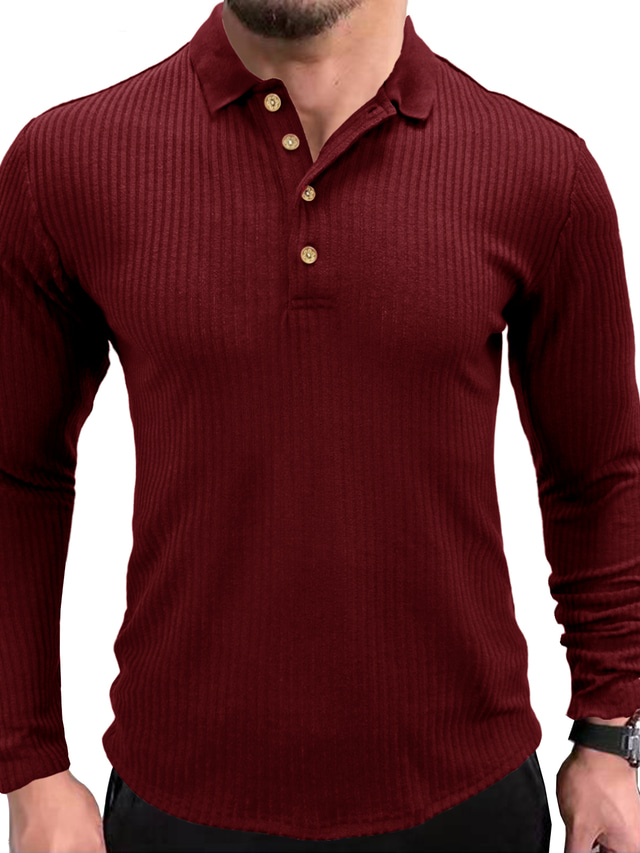  Men‘s Polo Bishop Sleeve Shirt Collar Medium Spring &  Fall Wine Red White Black Khaki Dark Blue