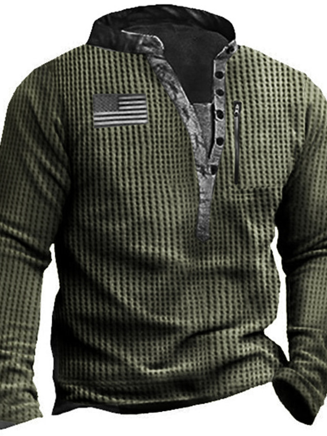  Men's Unisex Sweatshirt Pullover Army Green Standing Collar Houndstooth Graphic Prints National Flag Zipper Print Casual Daily Sports 3D Print Streetwear Designer Casual Spring & Summer Clothing