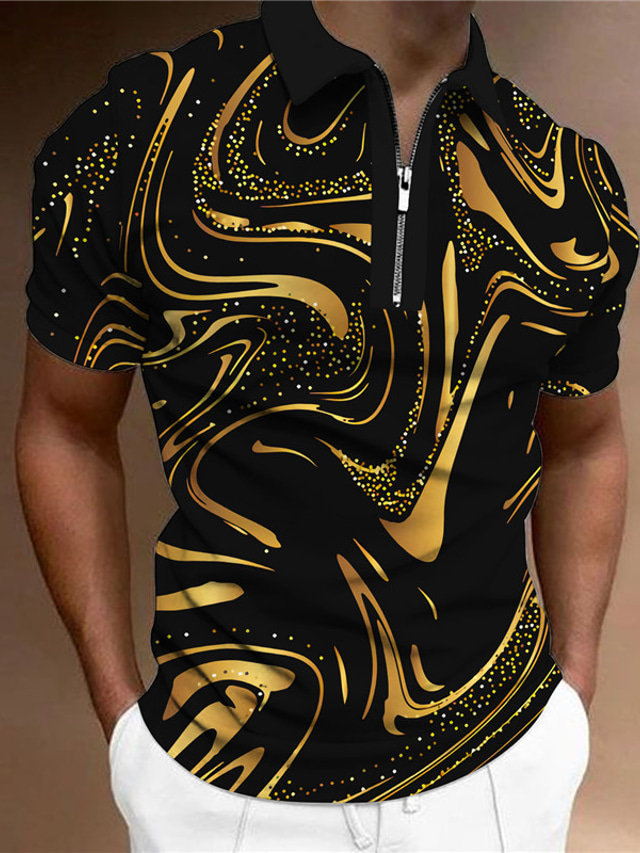  Homme POLO Polo zippé T Shirt golf Zip Mode Design Casual Eté Manches courtes Jaune Dégradé 3D effet Col rabattu Zip Extérieur Plein Air Zippé Imprimer Vêtements Mode Design Casual