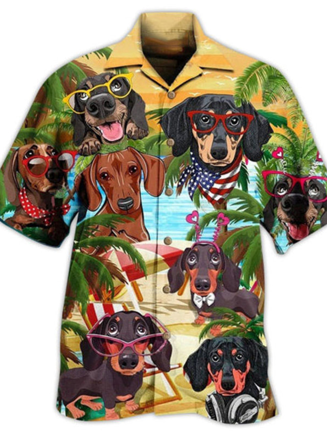  Voor heren Overhemd Zomer overhemd Grafisch Hond Strijkijzer Bruin Print Straat Dagelijks Korte mouw 3D Button-omlaag Kleding Modieus Ontwerper Casual Comfortabel