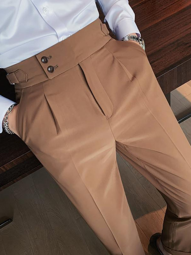  מכנסיים דקים לגברים בצבע אחיד אופנה מכנסיים ישרים מכנסי צ'ינו