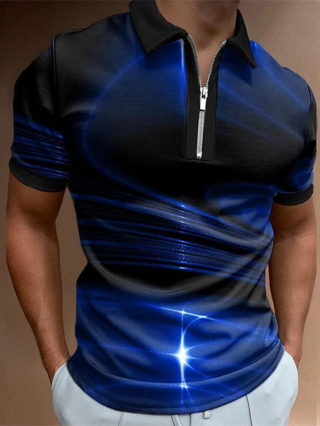  Men's Collar Polo Shirt Golf Shirt Fashion Casual Comfortable Short Sleeve Black / Red Pink Royal Blue Streamer 3D Print Turndown Street Daily Zipper 3D Clothing Clothes Fashion Casual Comfortable