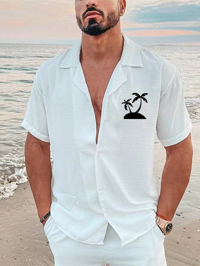  camisa de hombre color sólido árbol coco cobertura calle casual con botones estampado media manga tops diseñador casual moda transpirable a b c / verano