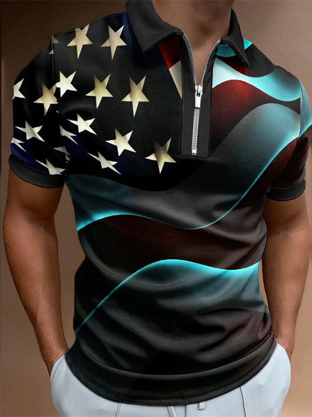  Bărbați Tricou POLO Cămașă de golf Modă Casual Comfortabil Manșon scurt Negru / Alb Auriu Negru Αστέρι Tipărire 3D Răsfrânt Stradă Zilnic Fermoar #D Îmbrăcăminte Îmbrăcăminte Modă Casual Comfortabil