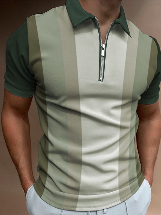  Homens Camiseta Polo Camisa de golfe Polo com zíper Com Zíper Moda Casual Confortável Manga Curta Verde Roxo Amarelo Marron Bloco de cor Aberto para a Lateral Com Zíper Rua Casual Zíper Roupas Moda