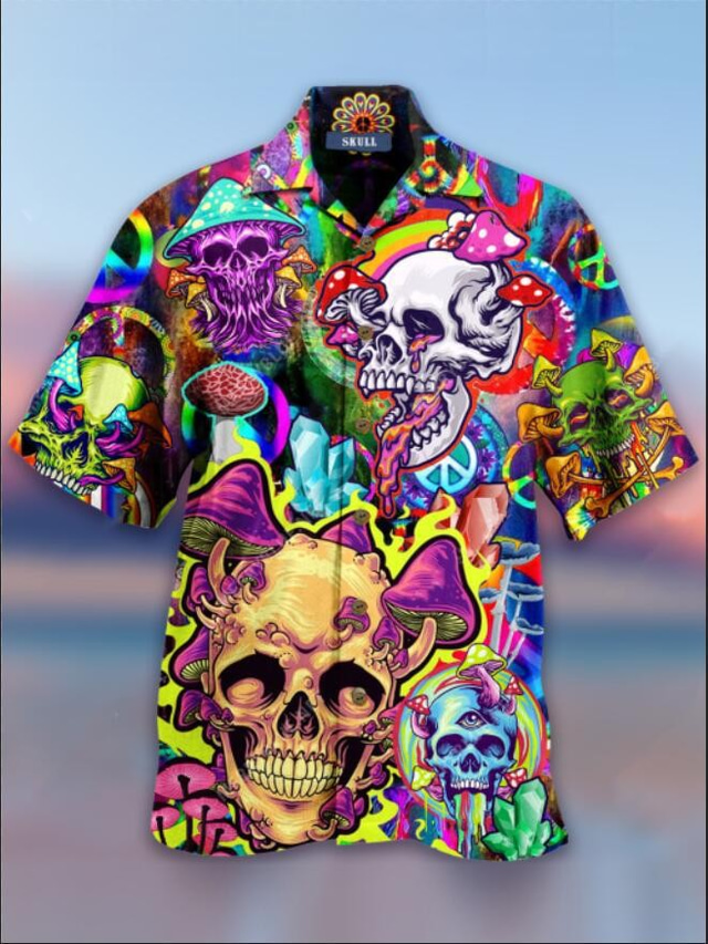  Men's Shirt Print Graphic Skull Animal Turndown Going out Beach 3D Short Sleeves Tops Designer Hawaiian Beach A B C / Summer