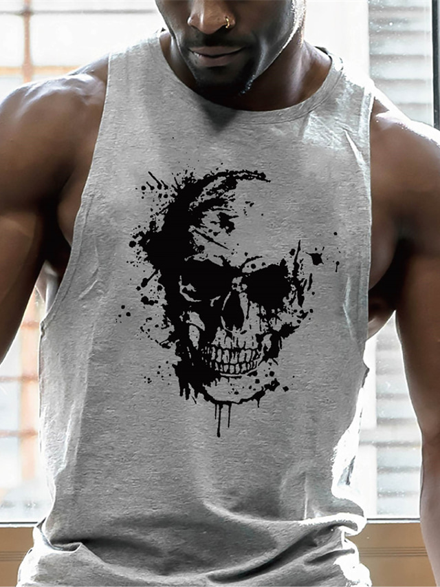  Men's Tank Top Vest Fashion Designer Classic Summer Sleeveless Navy Blue Red Army Green Gray Skull Graphic Prints Hot Stamping Plus Size Crew Neck Outdoor Daily Print Clothing Clothes Fashion